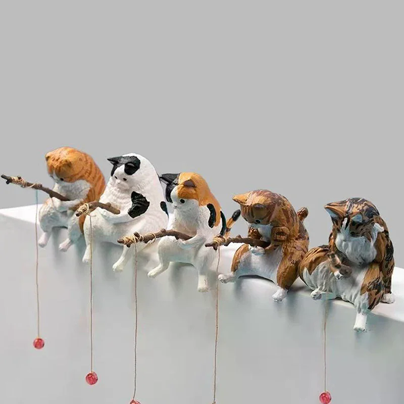 1pcs Fish Tank Fishing Cat Hanging Creative Landscape Home Office Ornaments Fishing Fun Mini Decorative Micro-Landscape