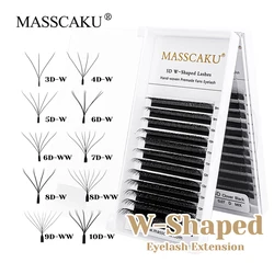 Hot Sale MASSCAKU C D Curl 8-15mm and Mix Size Soft W Shaped Clover Lashes Long-lasting Ribbon W Style Eyelashes for Makeup Use