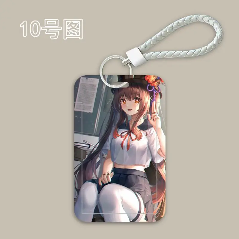 مجموعة غطاء بطاقة تأثير Genshin أنيمي ، حامل بطاقة الطالب Hu Tao ، سلسلة مفاتيح كم واقية قابلة للسحب