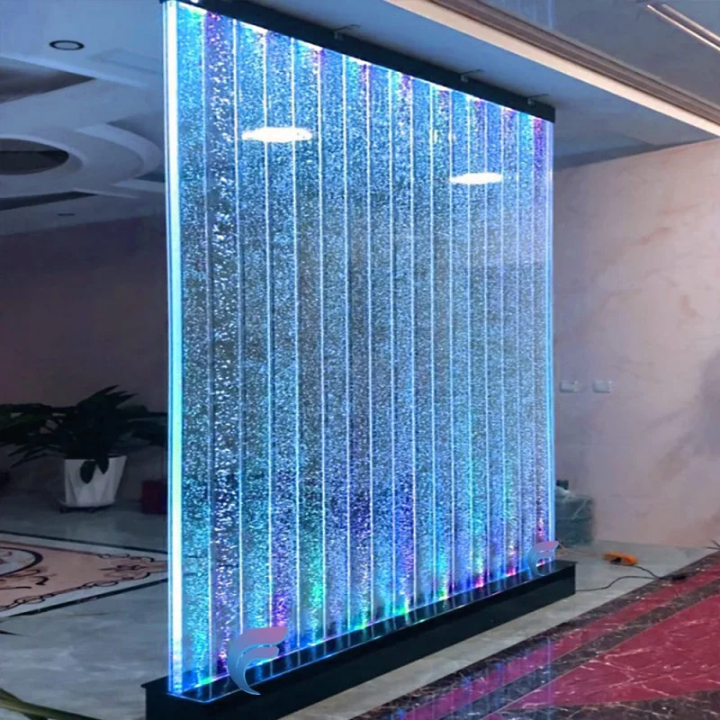 custom.Contemporary Indoor RGB Color-Changing Acrylic Bubble Wall Fountain Multi-Functional with Liquor Shelf Display