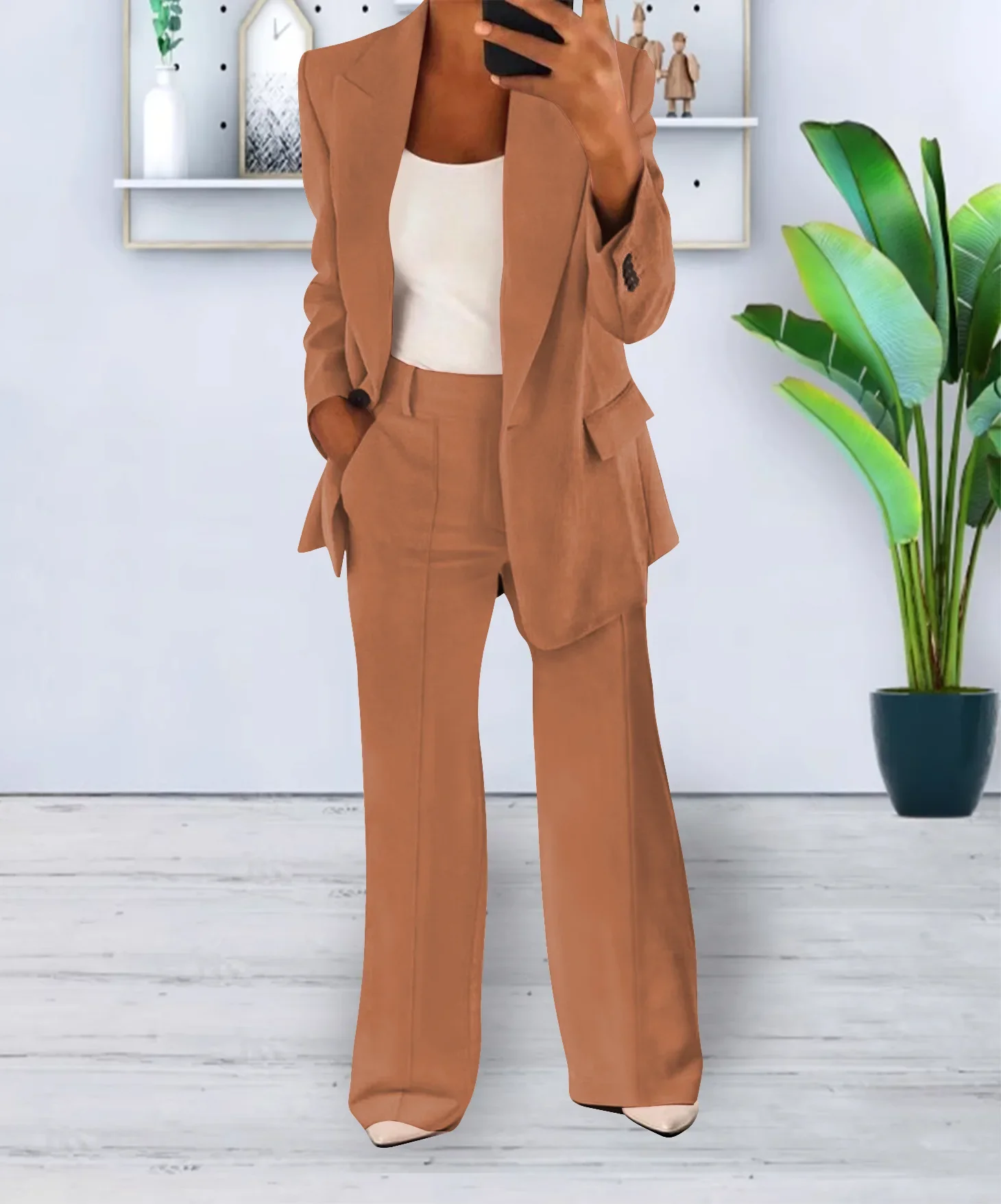 Conjunto de blazer e calças com duas peças para mulher, casual e elegante, terno versátil, mangas compridas, jaqueta e calças, outono e inverno, 2023