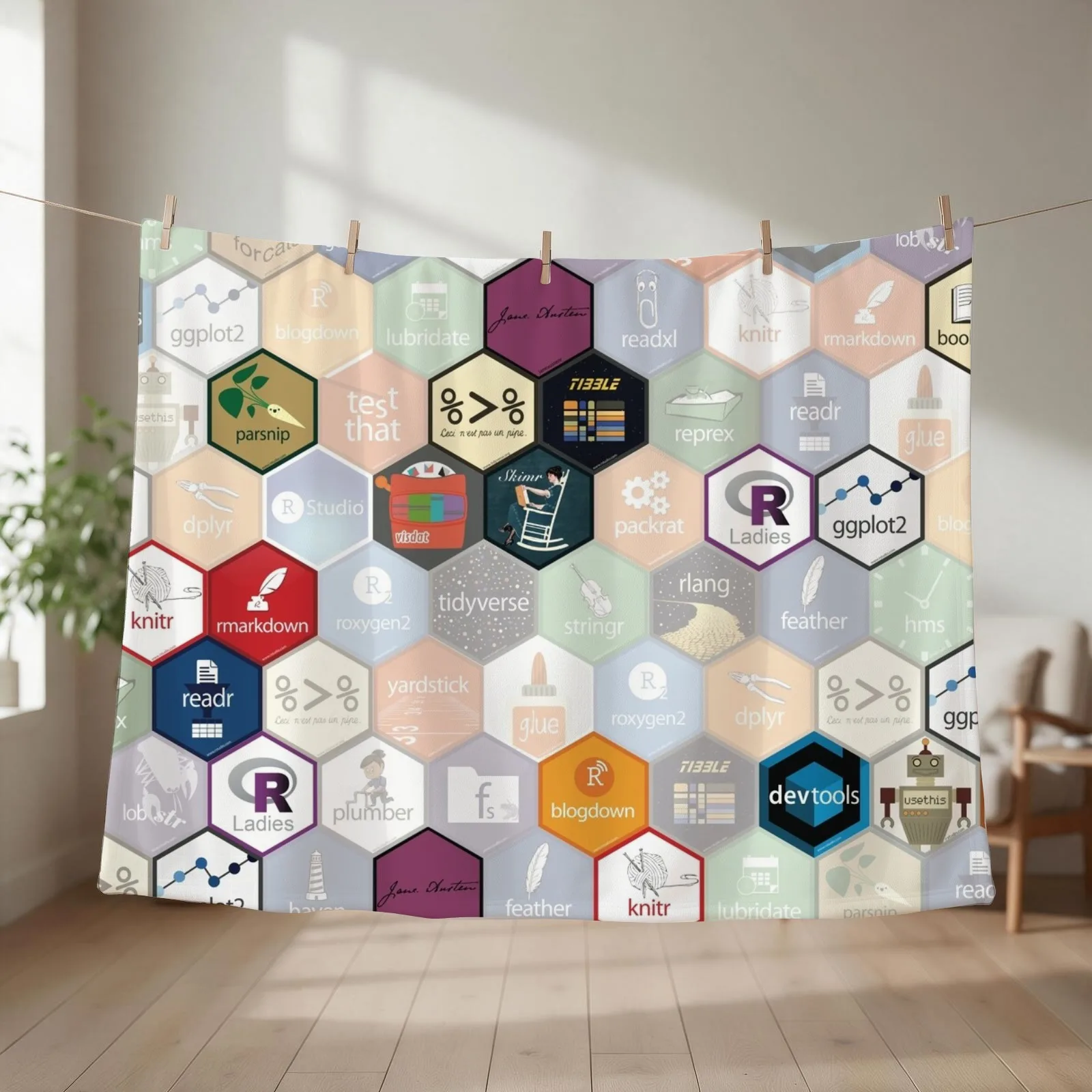 R hex design (large hexes) Throw Blanket couch cozy soft plush fuzzy picnic outdoor blanket