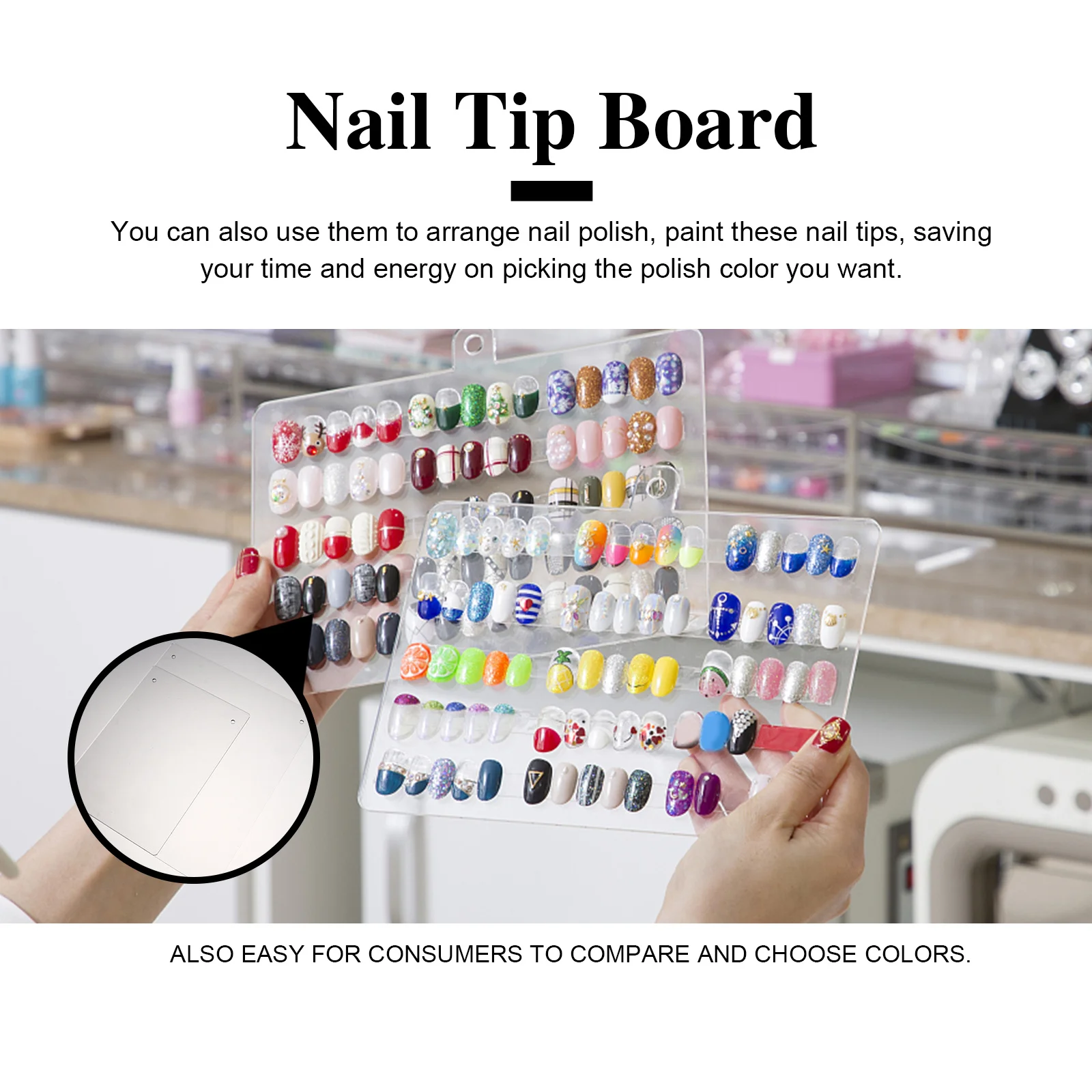 

2Pcs Nail Art Display Boards Acrylic Clear Polished False Nail Tip Sample Holder Salon Supplies Practice Design Color Comparison