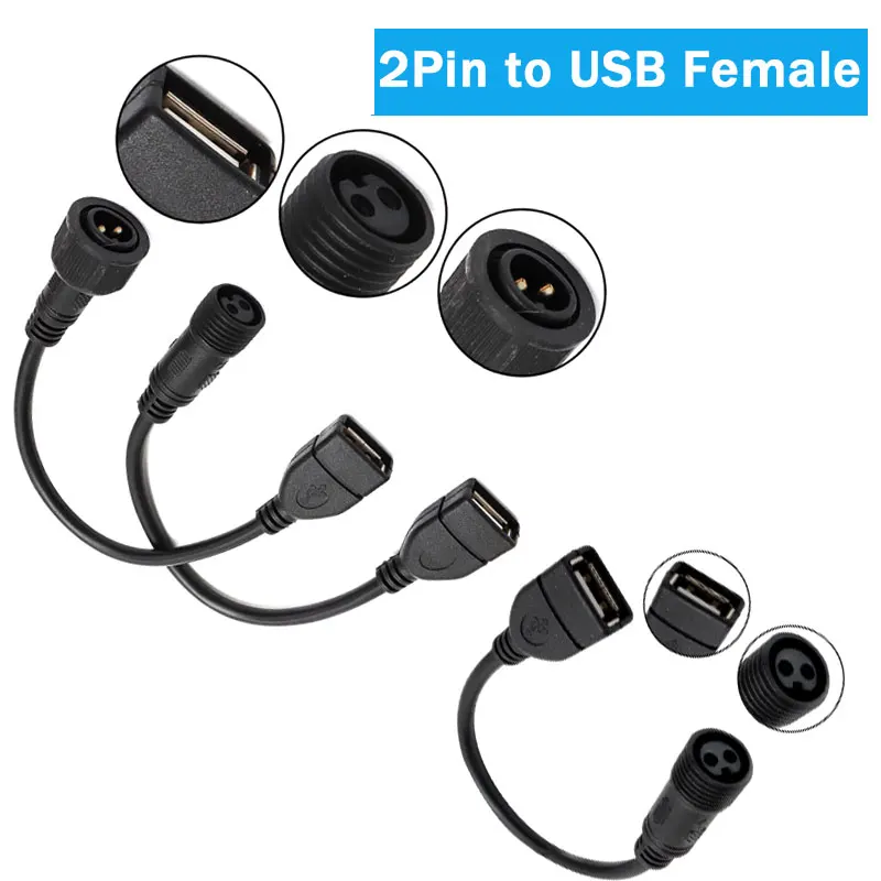 Outdoor 2 Pin to USB Female Connector Cable for Solar Light Panel 2 Core Male Female to USB Conversion Line Adapter Waterproof