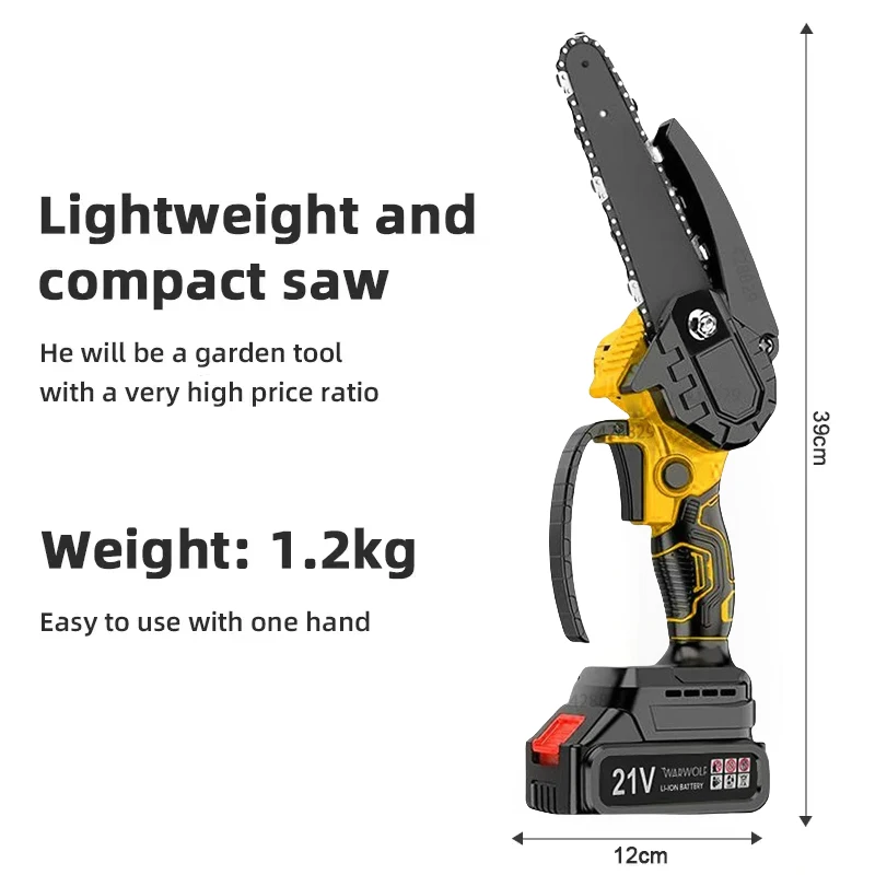 21V Portable 6 inch Mini Electric Pruning Saw Rechargeable Small Wood Splitting Chainsaw Woodworking Tool for Garden Orchard