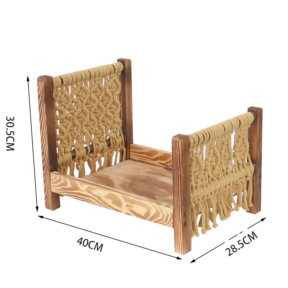 Infant Mini Bed Nordic Style Newborn Photography Props 100-day New Born Accessories Crib Solid Wood Bed Hand-woven Props