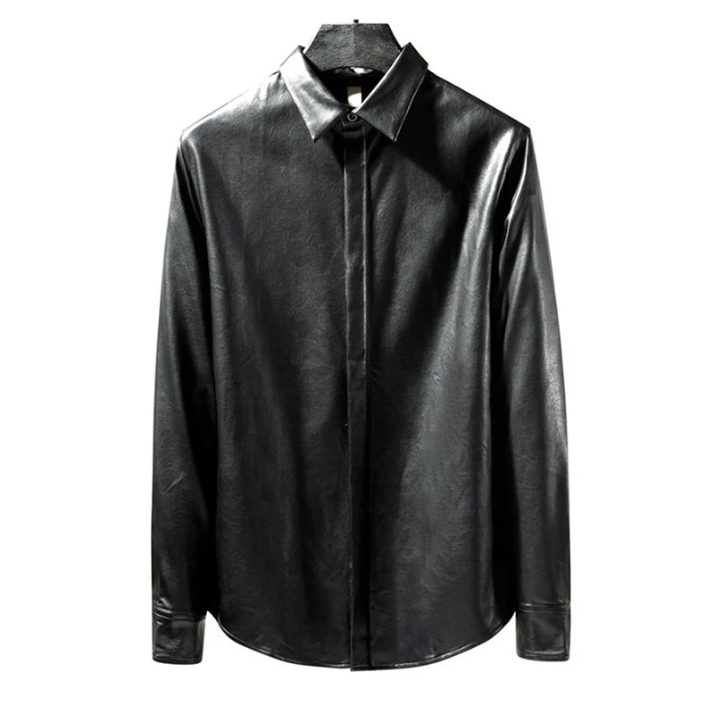

2022 Autumn New Leather Shirt Jacket Men's Trendy Shirt Casual PU Collar Coat Blouse Fashion Clothing Free Shipping
