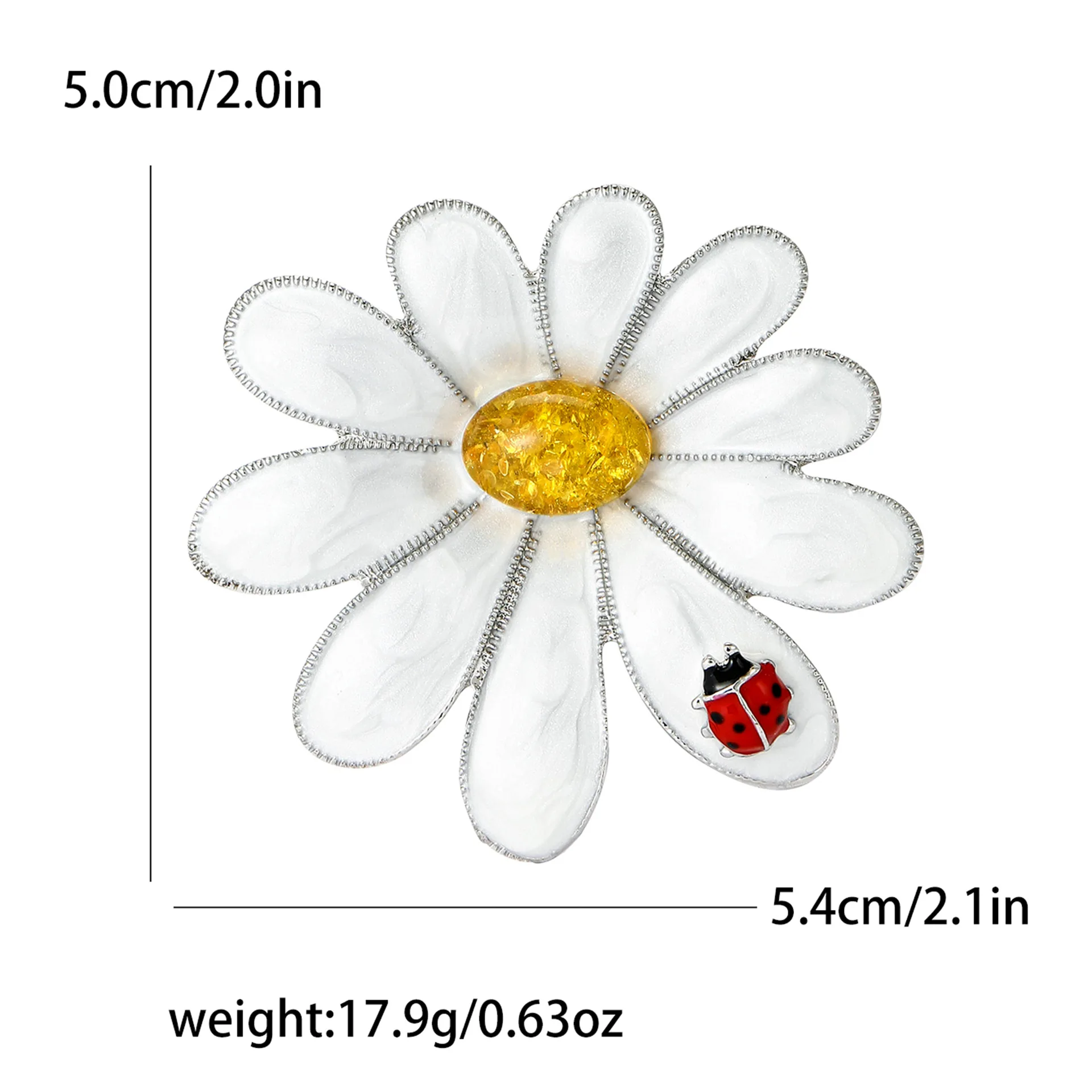 Trendy Beautiful Daisy Flower Brooches For Women Unisex Little Ladybug Lying on White Daisy Plant Brooch Office Party Pins Gifts