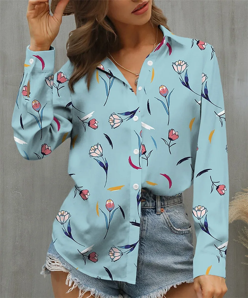 

Elegant Loose Blouse Woman Holiday Casual Woman Shirt Long Sleeve 3D Print Woman Blouse Temperament Weekend Fashion Tops Autumn