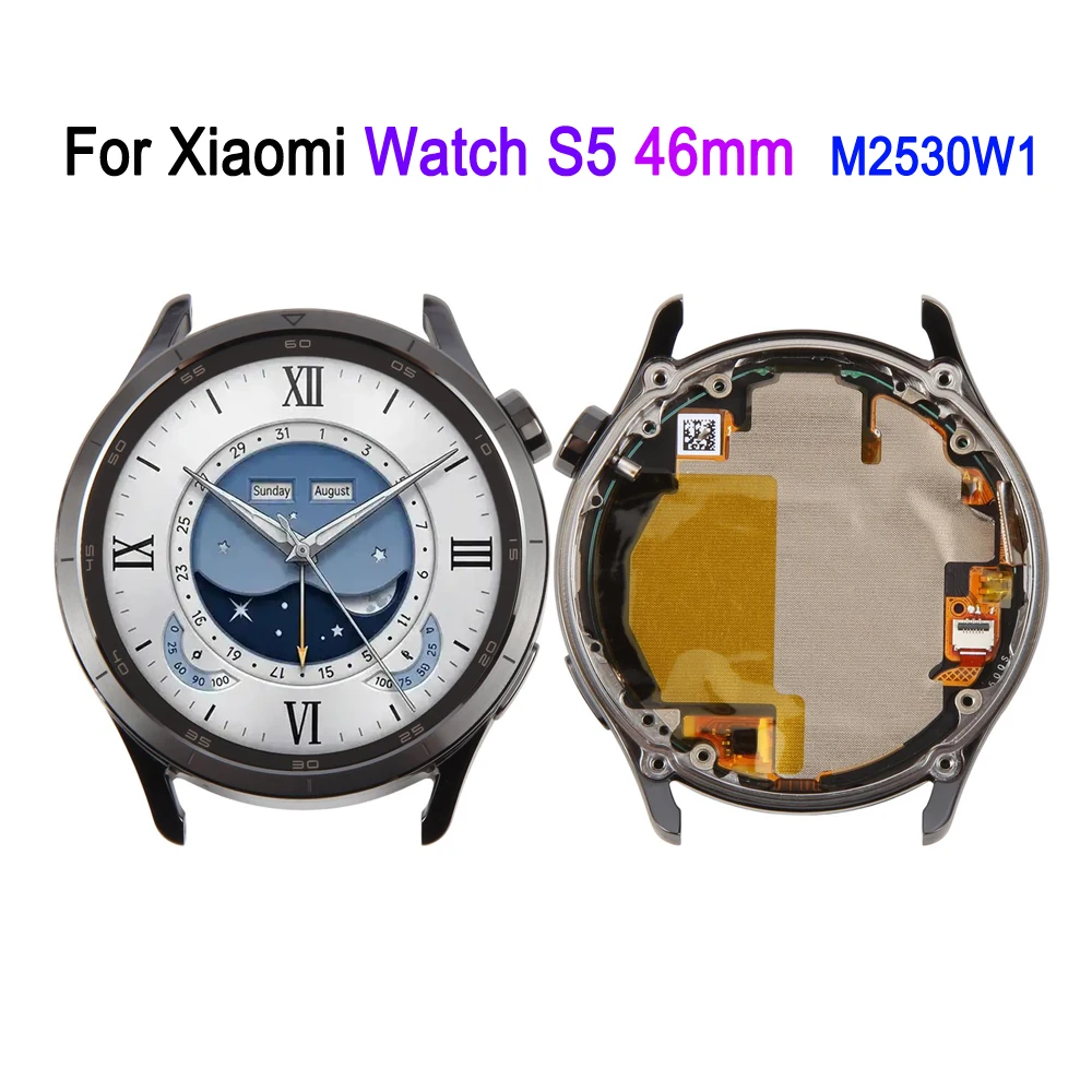 1.48'' AMOLED Screen with Frame For Xiaomi Watch S5 46mm, M2530W1 Watch LCD Display Touch Screen Repair Replacement Spare Part