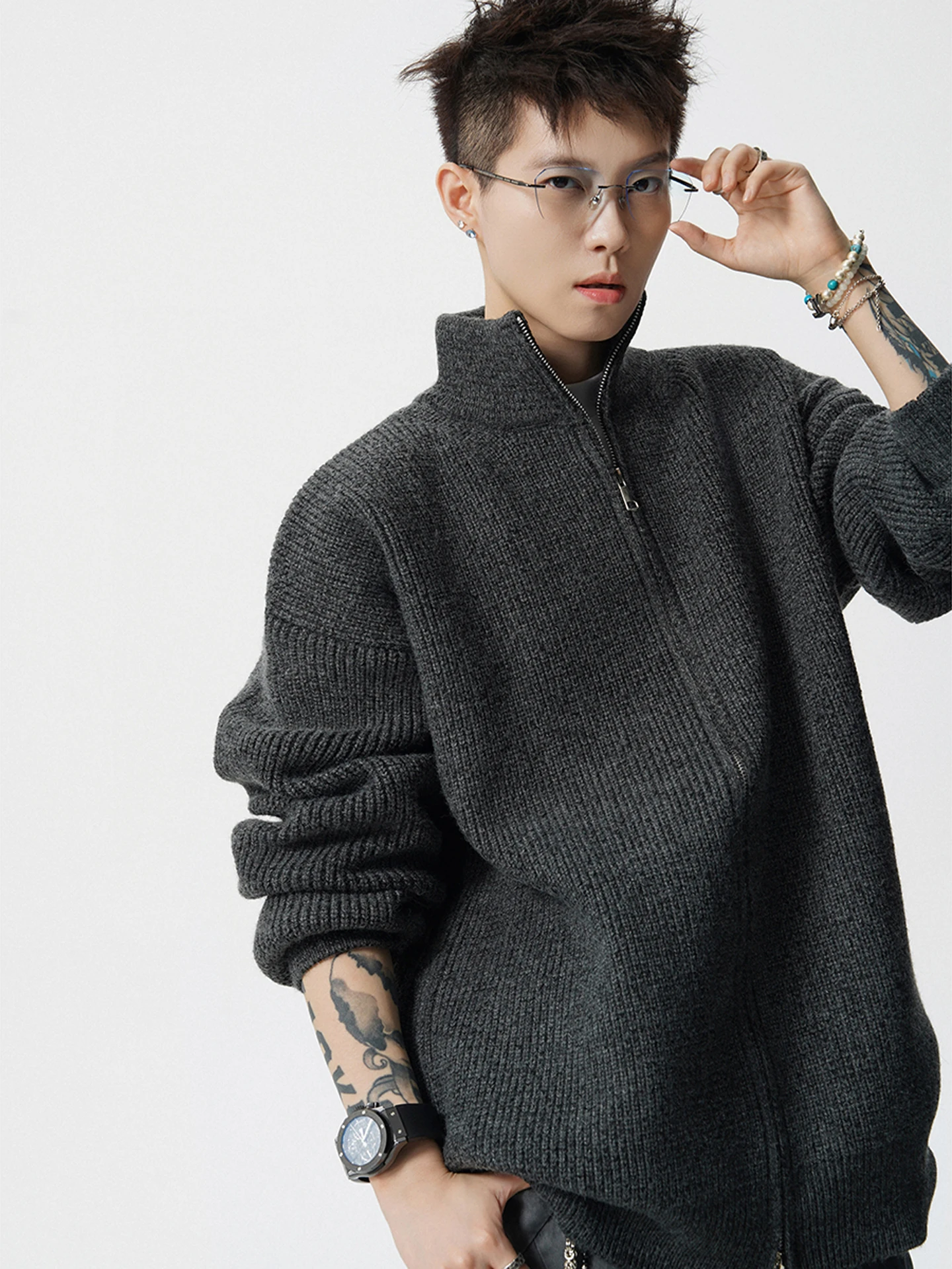 

Мужской вязаный кардиган с двойной молнией, винтажный американский стиль, для ношения как под одежду, так и поверх нее, из мягкого полиэфирного волокна, с длинными рукавами