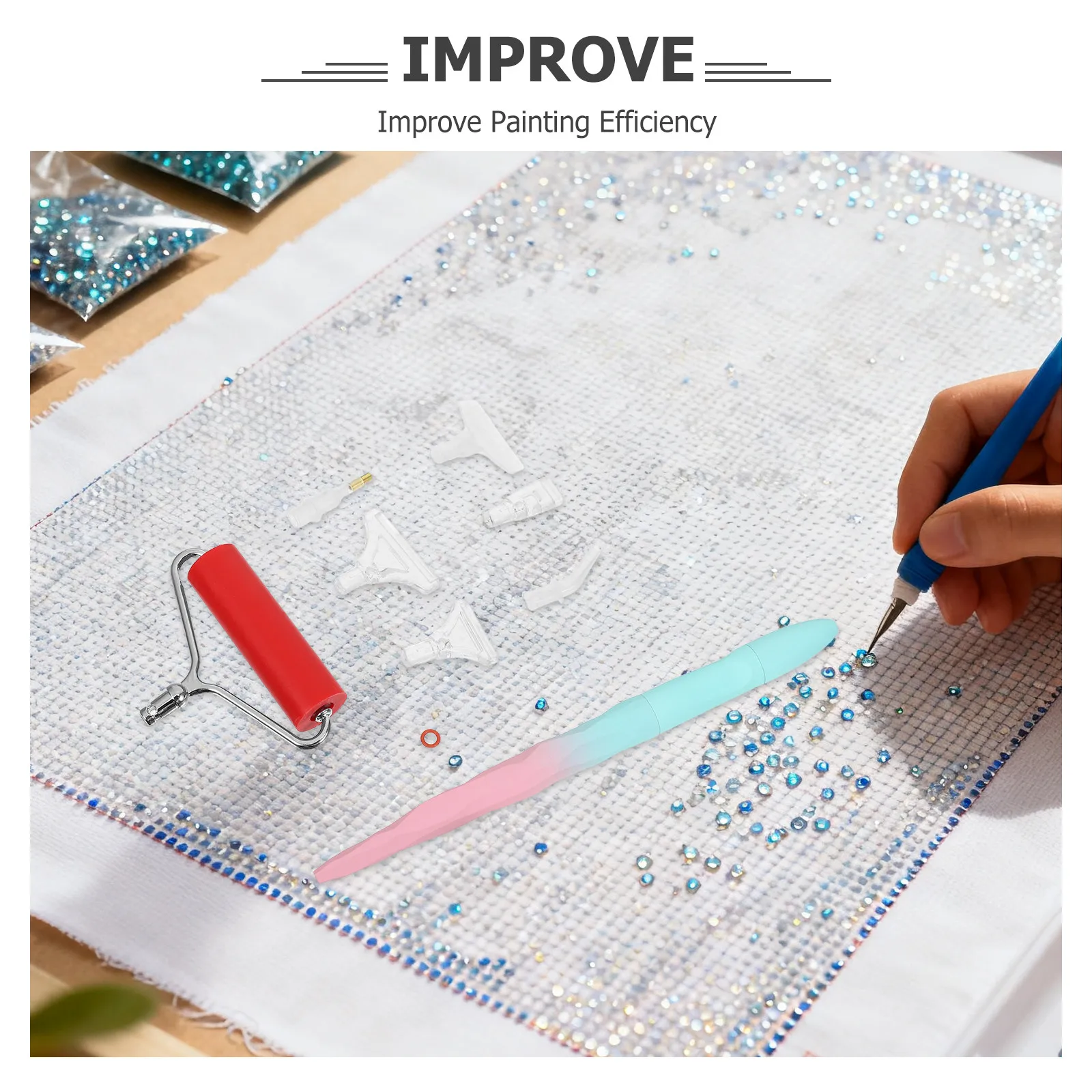 Set di 1 Penna per Applicazione Strass con Punta in Plastica, Strumento a Rullo per Pittura Artistica, Testine di Ricambio per Fai da Te, Strumenti per Nail Art, Posizionamento Gemme