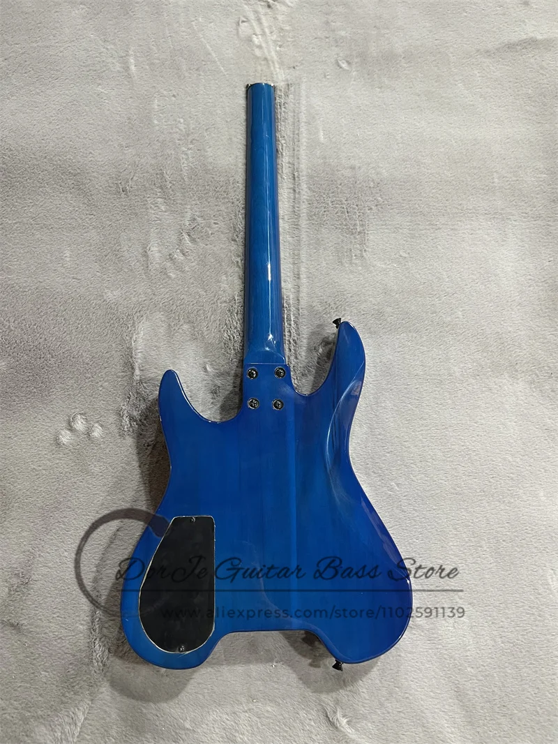 Headless Electric Guitar Blue Body Flamed Maple Top Cream Binding Blue Fingerboard High Quality Bridge