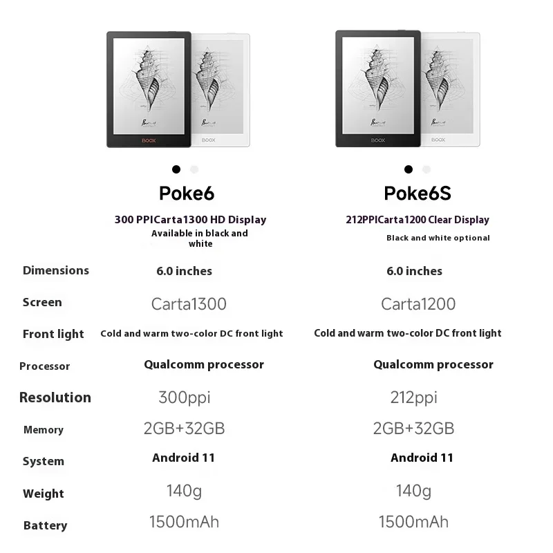 جديد BOOX Poke6 Poke6S أسود 6 بوصة قارئ الكتب الإلكترونية قراءة ذكية محمولة دفتر إلكتروني هدية 300ppi الخلفية بلوتوث #2