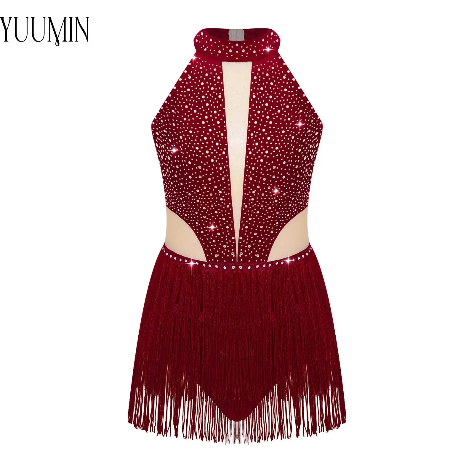 

Kids Girls Latin Dance Leotards Tango Samba Rumba Cha-cha Performance Party Clothes Sleeveless Rhinestone Bodysuit Dancewear