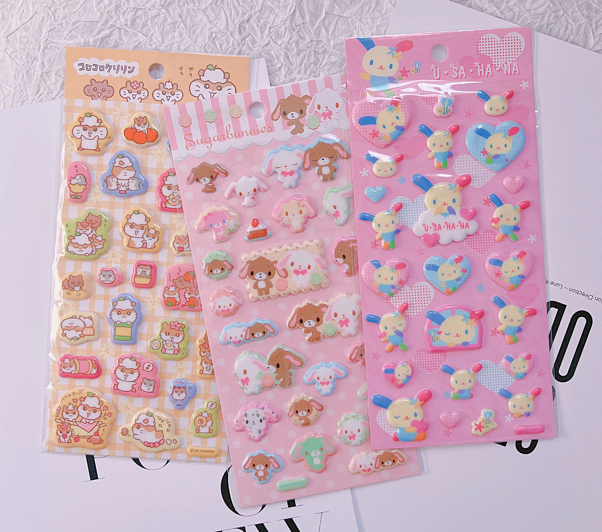 Nuovo Sanrio Usahana Sugarbunnies 3D Bubble Stickers Toy Girl's Diary Adesivi decorativi Fai da te Cassa del telefono Decorazione della fotocamera Giocattolo Gif