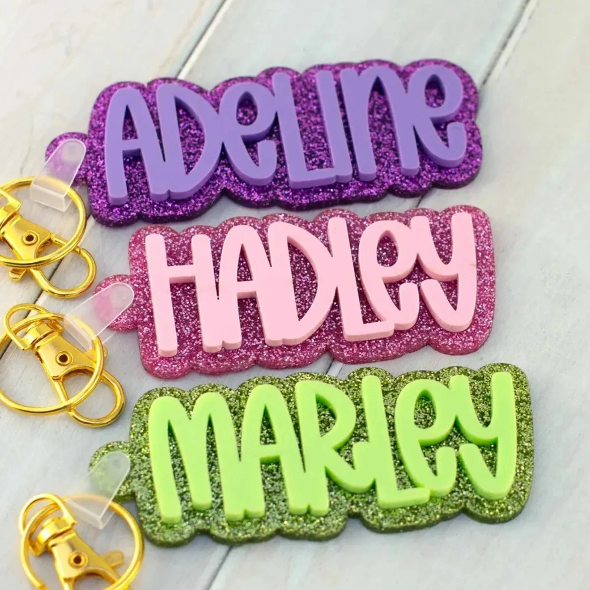 Custom Glitter Acrylic Name Keychain 3D Raised Bold Letter Personalized Name Keyring Sparkle Backpack Bag Nameplate Gift