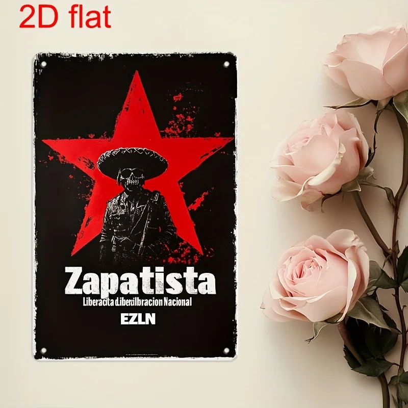 - Vintage Metal Wall Sign - Zapatista Revolutionary Theme, , Durable Pre-Drilled Decorative Plaque for Home, Office, Library, a