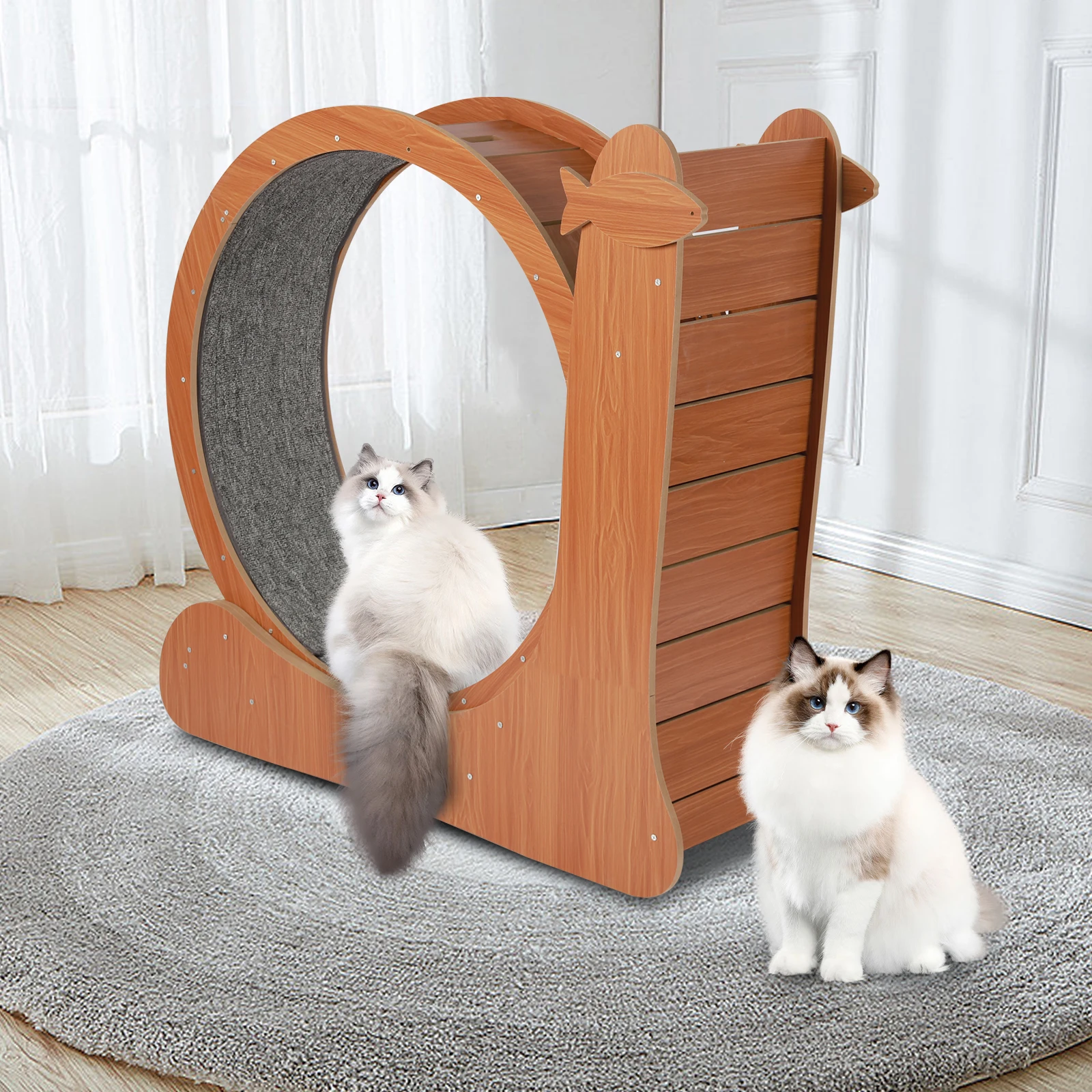 Katzen-Übungsrad, großes Katzenlaufband mit Teppich-Laufsteg für Hauskatzen, 43,3 x 13,4 x 40,1 Zoll