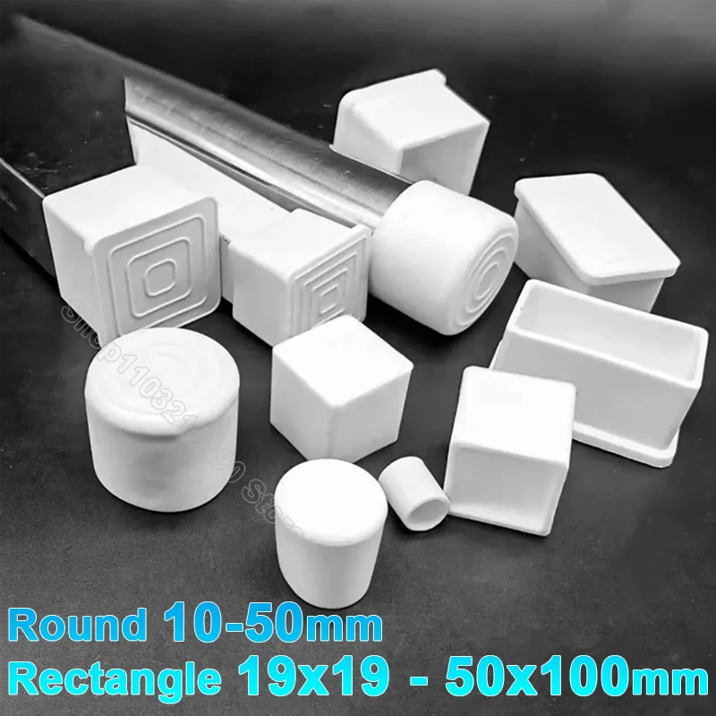 Rodada Praça Retangular Cadeira Leg Caps Branco Móveis Pé Mesa End Cobre Pipe Plug Floor Protector Antiderrapante Pés de Fundo Pad