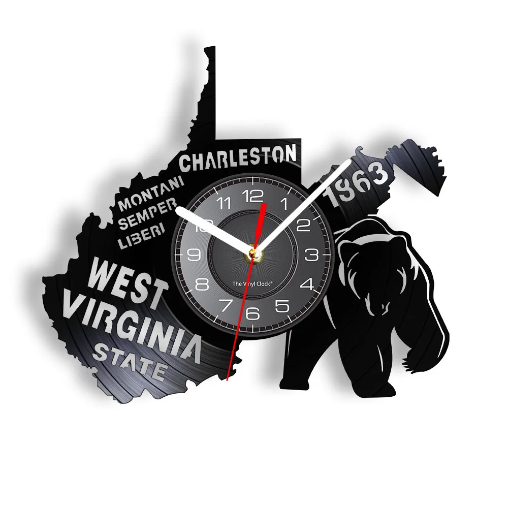 The Great Seal Of the State Of West Virginia Wall Clock USA State Map Charleston Montaini Semper Liberi Vinyl Record Wall Clock