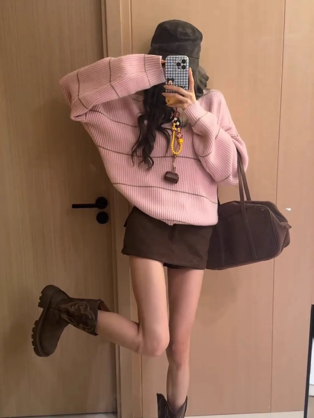 فضفاض طويل Sve V-Ne الوردي متماسكة سترة فريدة من نوعها تصميم مخطط مريح عادية Sle المرأة الخريف الشتاء Faion #2