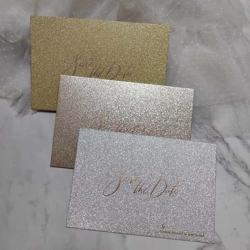 Sparkle Champagne Glitter Envelopes, Silver and Gold Glitter Foil, Save the Date, Wedding and Birthday Invitation Card, 25PCs