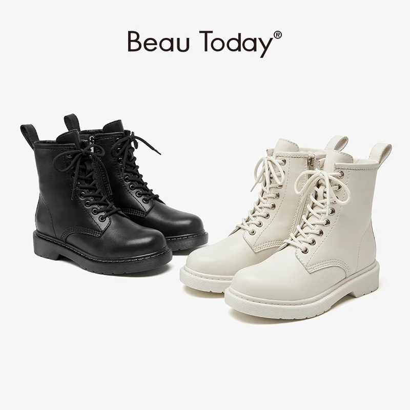 BeauToday nuovo arrivo stivaletti per donna vera pelle di mucca con otto fori scarpe invernali da donna calde con plateau Plus Size C04218