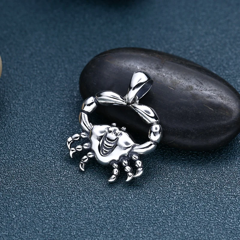 S925 Sterling Silver Crab Pendant Black Color Old Process Unisex Small Charm Fine Jewelry FYNE384