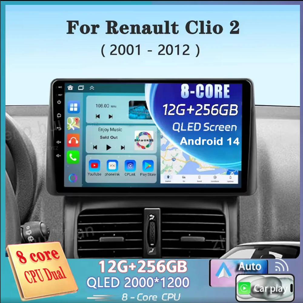 Car Radio For Renault Clio 2 BB CB 2001 - 2012 Stereo Head Unit Multimedia Video Player Wireless Carplay GPS Navigation Android