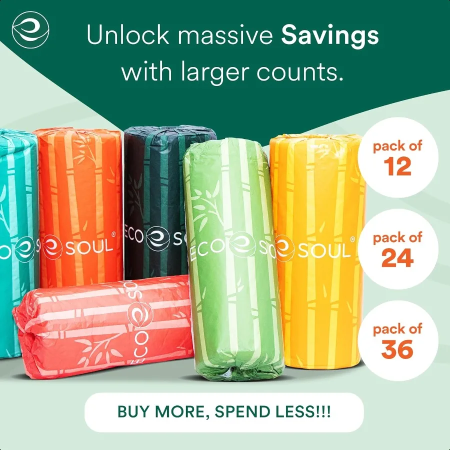 Set di 6 asciugamani di carta in bambù Eco Soul, 150 fogli per rotolo, carta da cucina ultra assorbente, ecologica, sostenibile, sicura per alimenti
