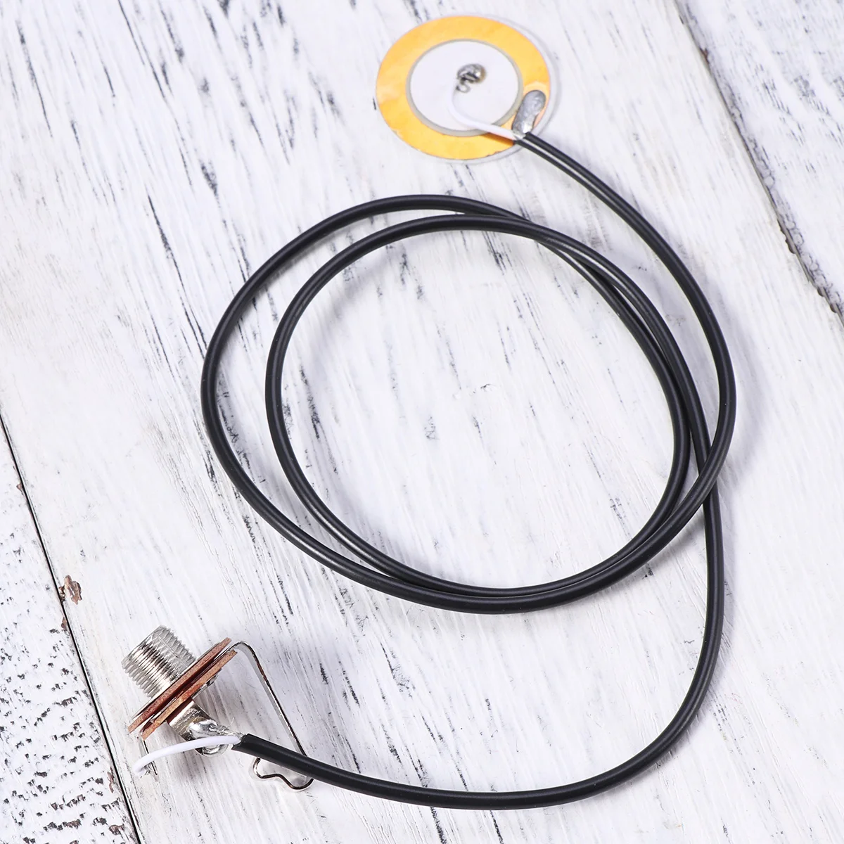 Pastilla de guitarra acústica precableada, transductor piezoeléctrico, cables largos, conector de teléfono roscado para caja de cigarros, amplificador de guitarra