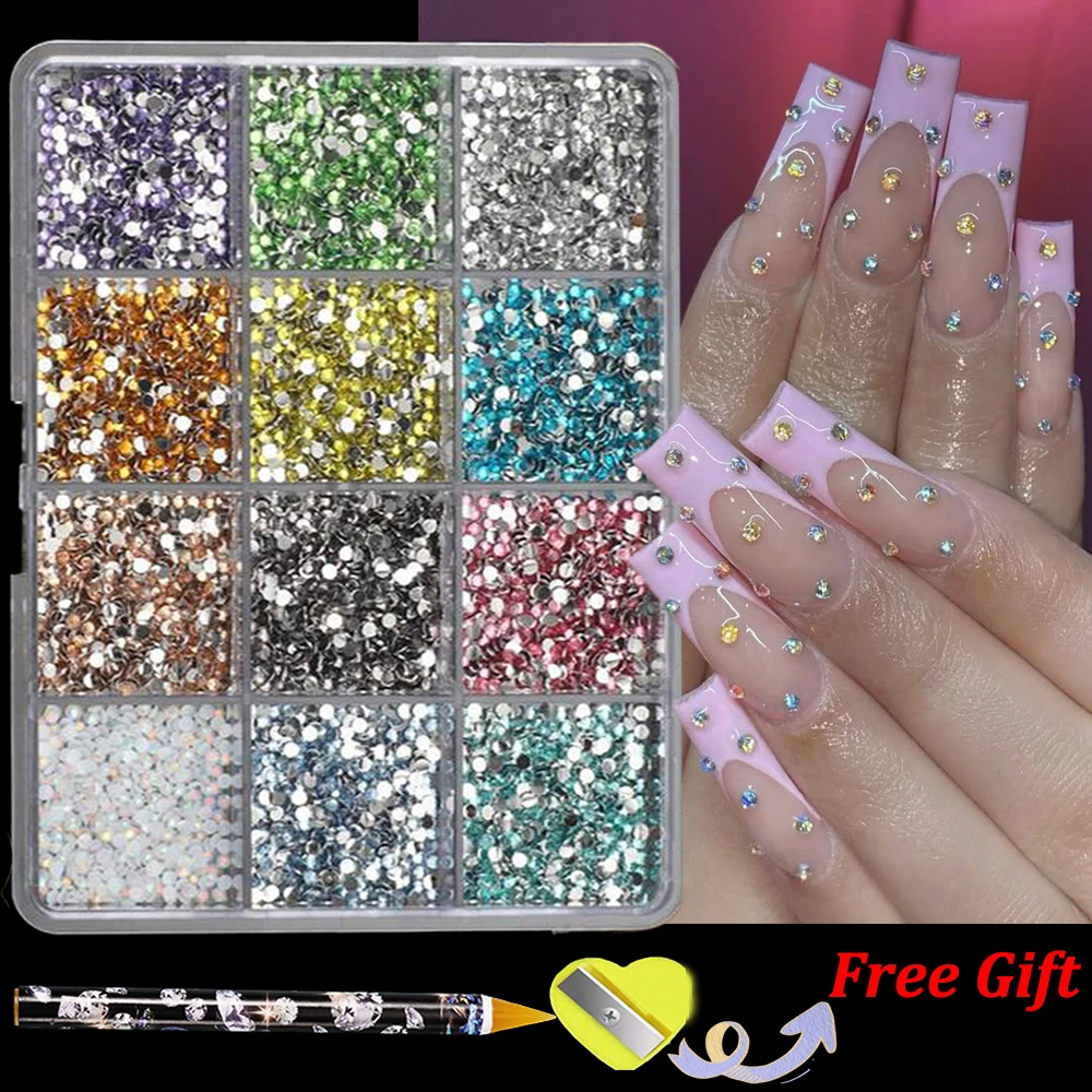 

6000pcs Round Resin Mini Glitter Nail Art Rhinestone 3D 2mm Flat Bottom Diamond Nail Art Decoration Colorful Gems Manicure Parts