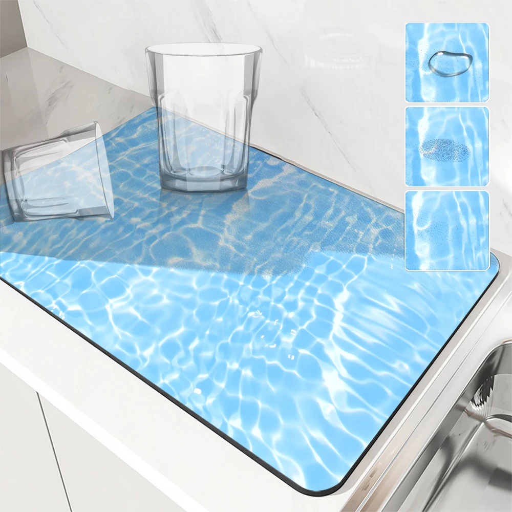 Absorbent Anti-slip Coffee Dish Mats Ripple Water Large Kitchen Absorbent Draining Mat Drying Mat Quick Dry Bathroom Drain Pad