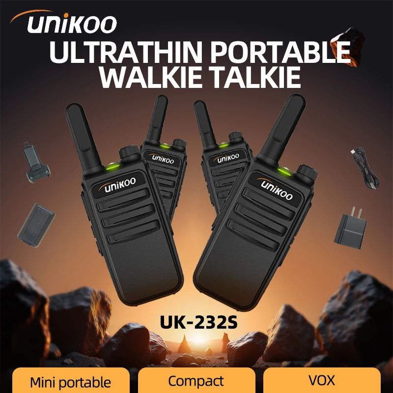 

UNIKOO UK232S Ultra-thin Walkie Talkie 4 PCS UHF VHF Radio High-capacity License-free Portable Two-way Radio for Camping Cafe