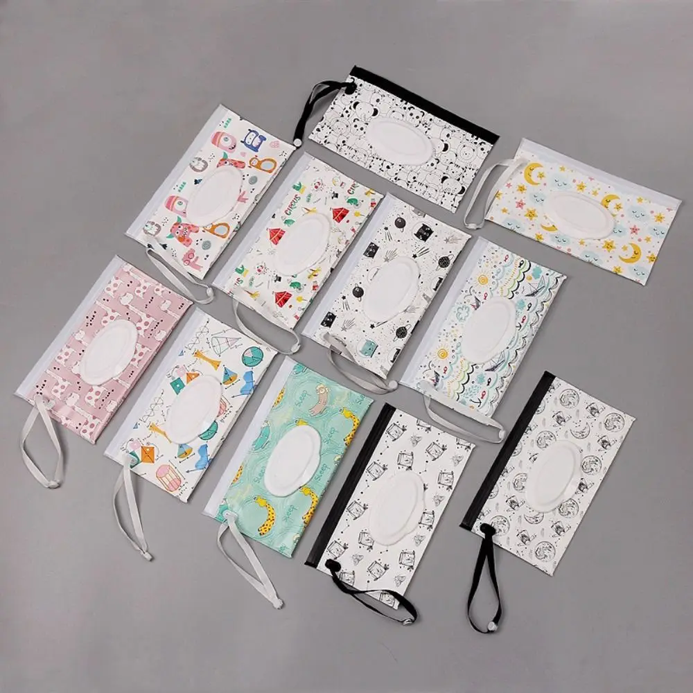 Baby's Portable Flip Cover Tissue Box, Wet Wipes Bag, Bolsa de cosméticos, Wipes Holder Case, Útil, Bonito, Acessórios para carrinho