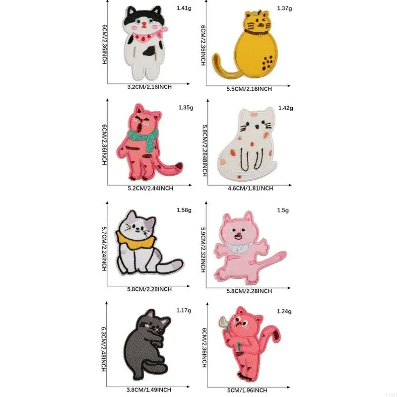 8pcsパッチに縫う素敵な猫布のための布のアップリケの修理