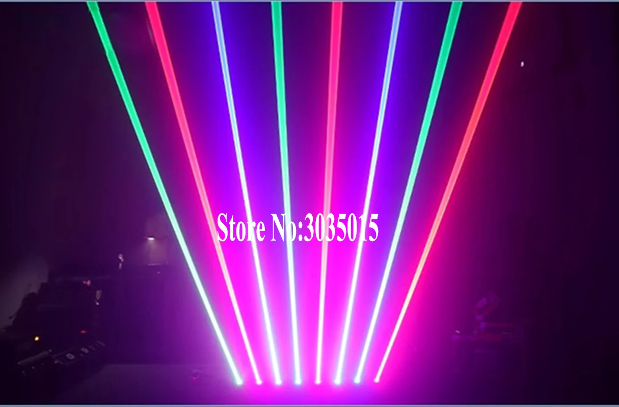 Luce laser a testa mobile a 8 occhi Controllo DMX512 Barra luminosa con fascio di colore RGB Proiettore di luci da palco per DJ Illuminazione per matrimoni per feste in discoteca