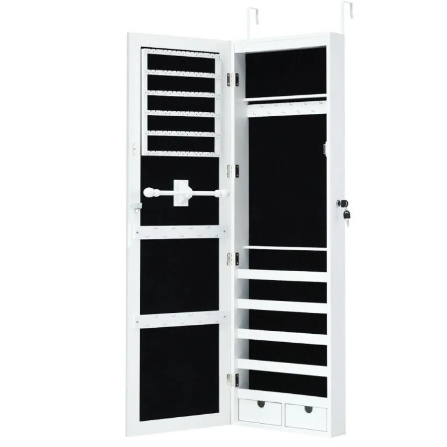 

Door Mounted Lockable Mirrored Jewelry Cabinet with LED Lights