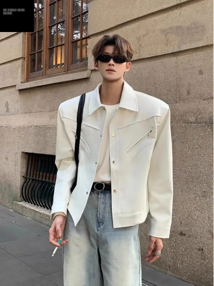 

Cleanfit White ort Men's Leather Jaet Faionable Pilot Sle Padded oulder Motorcycle Clothes Zipper Decoration Street...