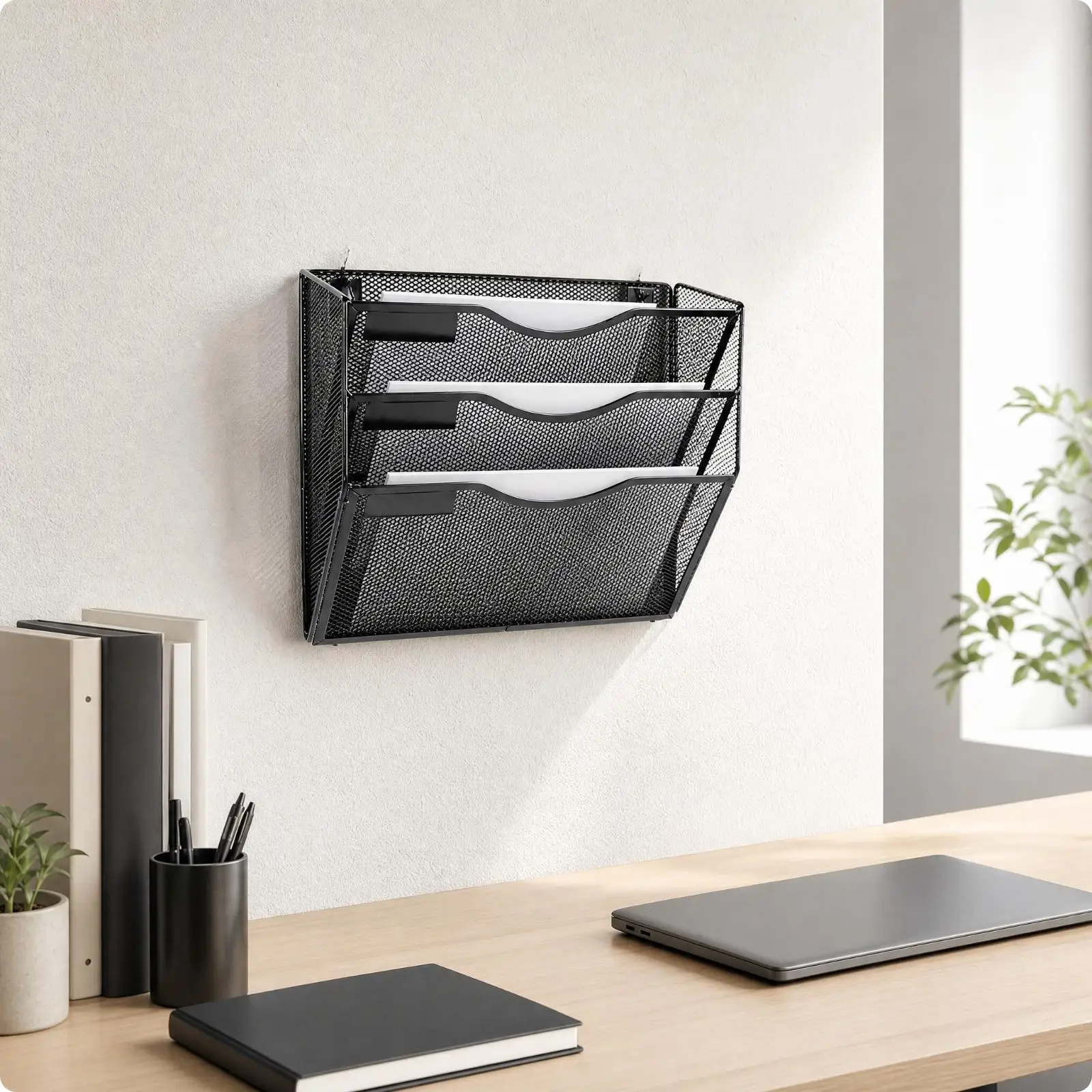 Desk File Organizer Wall Mount Metal Mesh Rack for A4 Paper Folders Documents Classroom Kitchen