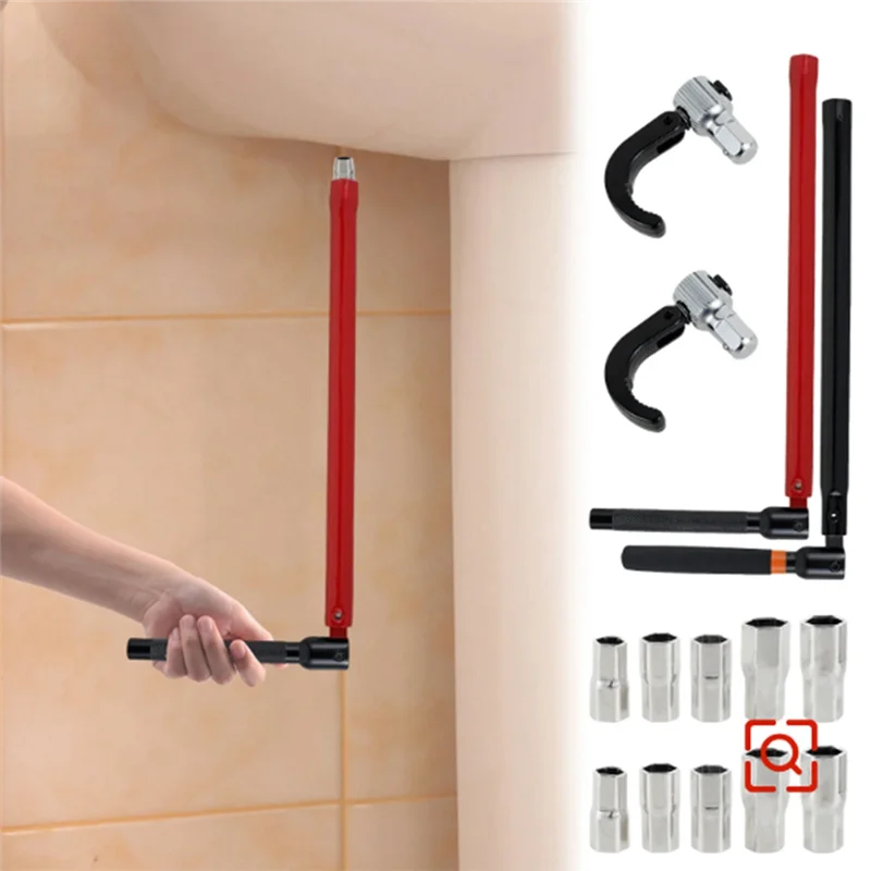 Chiave per rubinetto Chiave a bussola per idraulico in acciaio al carbonio con 5 prese e 1 mandrino Chiave per dado posteriore Chiavi per lavello da cucina Durevole, A-VV