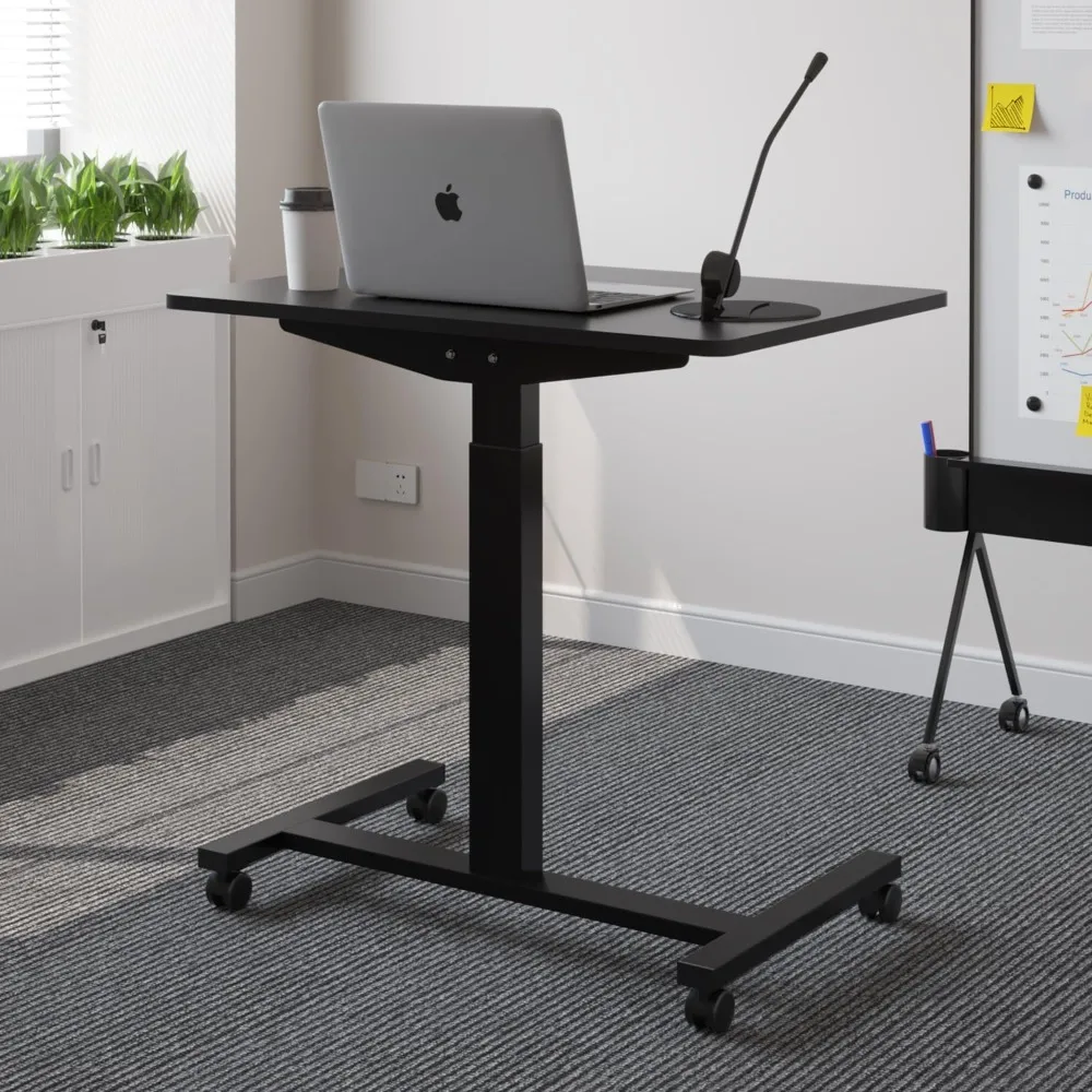 Electric Standing Desks with Lockable Wheels, 32 * 24 inch Height Adjustable Sit to Stand Desk, Overbed Laptop