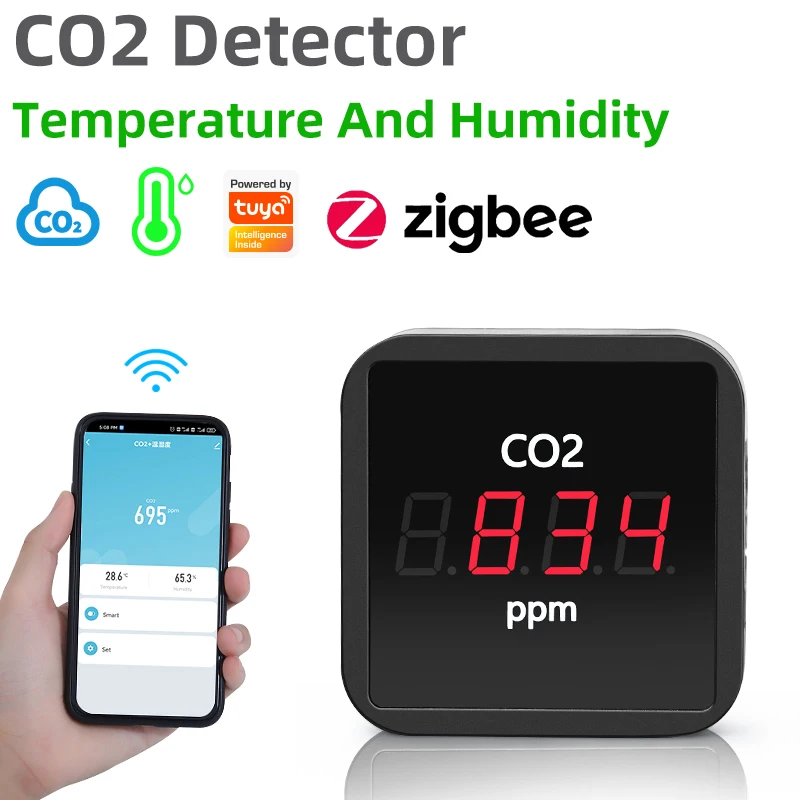 

Tuya ZigBee Temperature Humidity Monitor NDIR Carbon Dioxide Detector Greenhouse CO2 Sensor With Smart Life APP