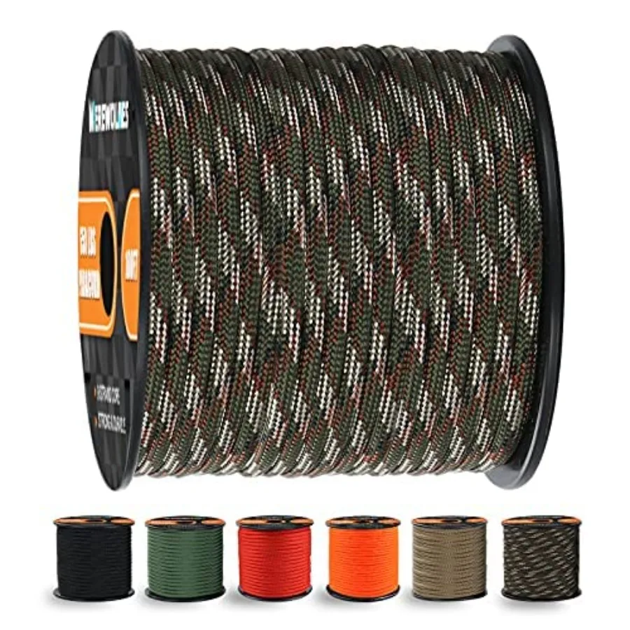 

650lb Paracord/Parachute Cord - 9 Strand Paracord Rope - 100' 200' Spools of Parachute Cord Type III Paracord for Camping Survi