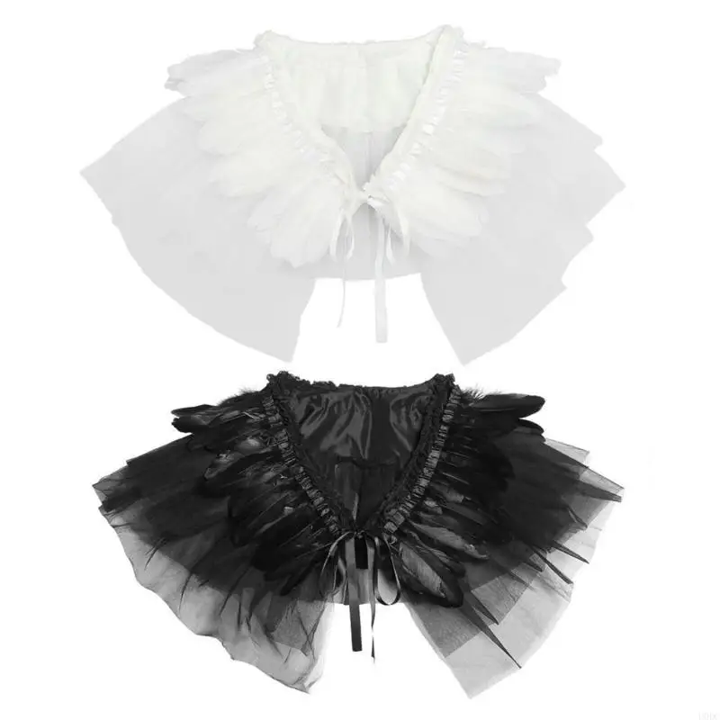 

Multilayer Lace Feathered Shawl Adjustable Faux Collar for Lady Roleplaying Game