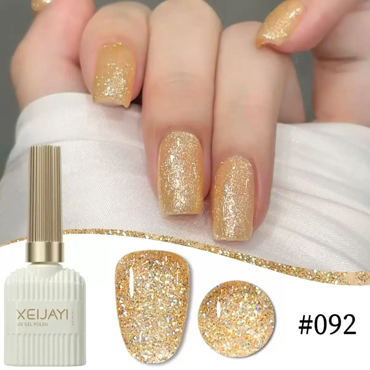 XEIJAYI Champagner Gold Nagelgelpoliermittel Hybridlack Semi Permanent Nail Art Top Base Coat Nagellack UV/LED-Lampe Langlebig