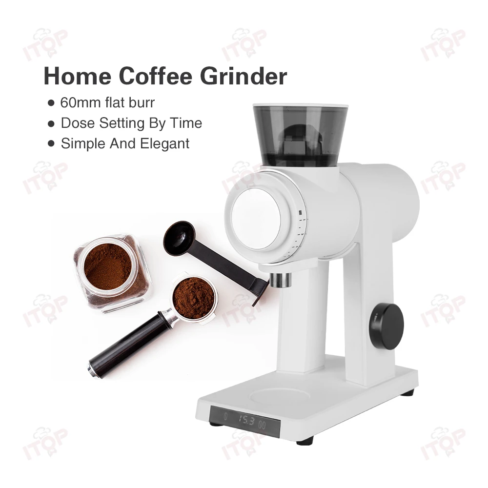 ITOP CG-13 مطحنة القهوة 60 مم لدغ مسطح 14 إعدادات طحن عرض الجرعات الوقت 300 وات محرك 110 جرام قادوس الفول