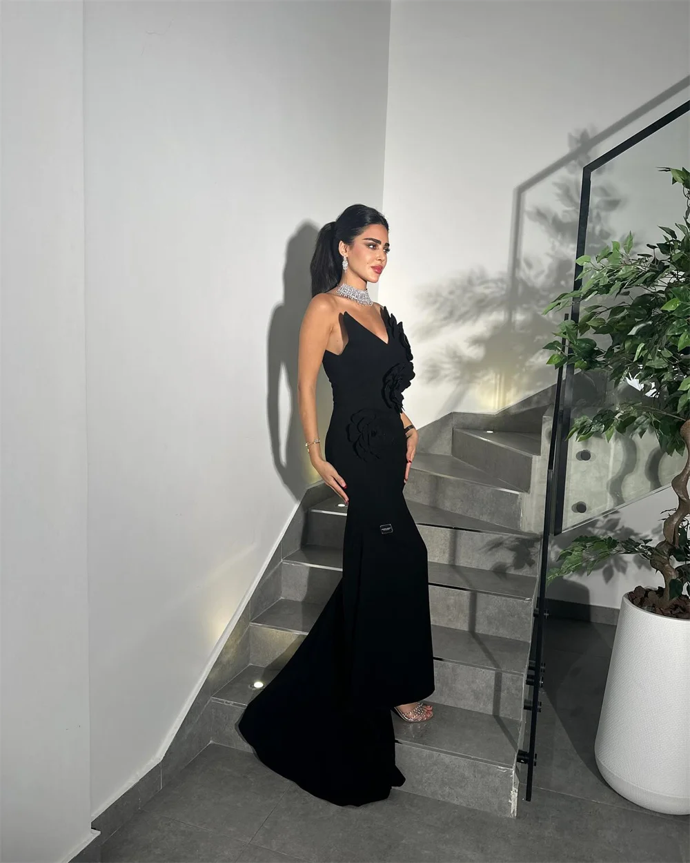 Customized Saudi Arabia Evening Dress Formal Prom Gown Dearin V-neck Column Ankle Length Skirts Bespoke Occasion Es Saud