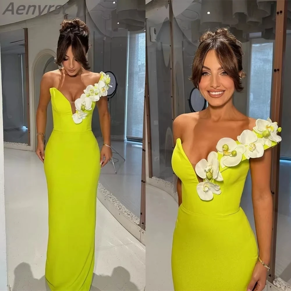 Putao One Shoulder Prom Dresses Elegant V-neck Mermaid Evening Dress Flower Satin Floor-Length Party Gowns فستان حفلات الزفاف